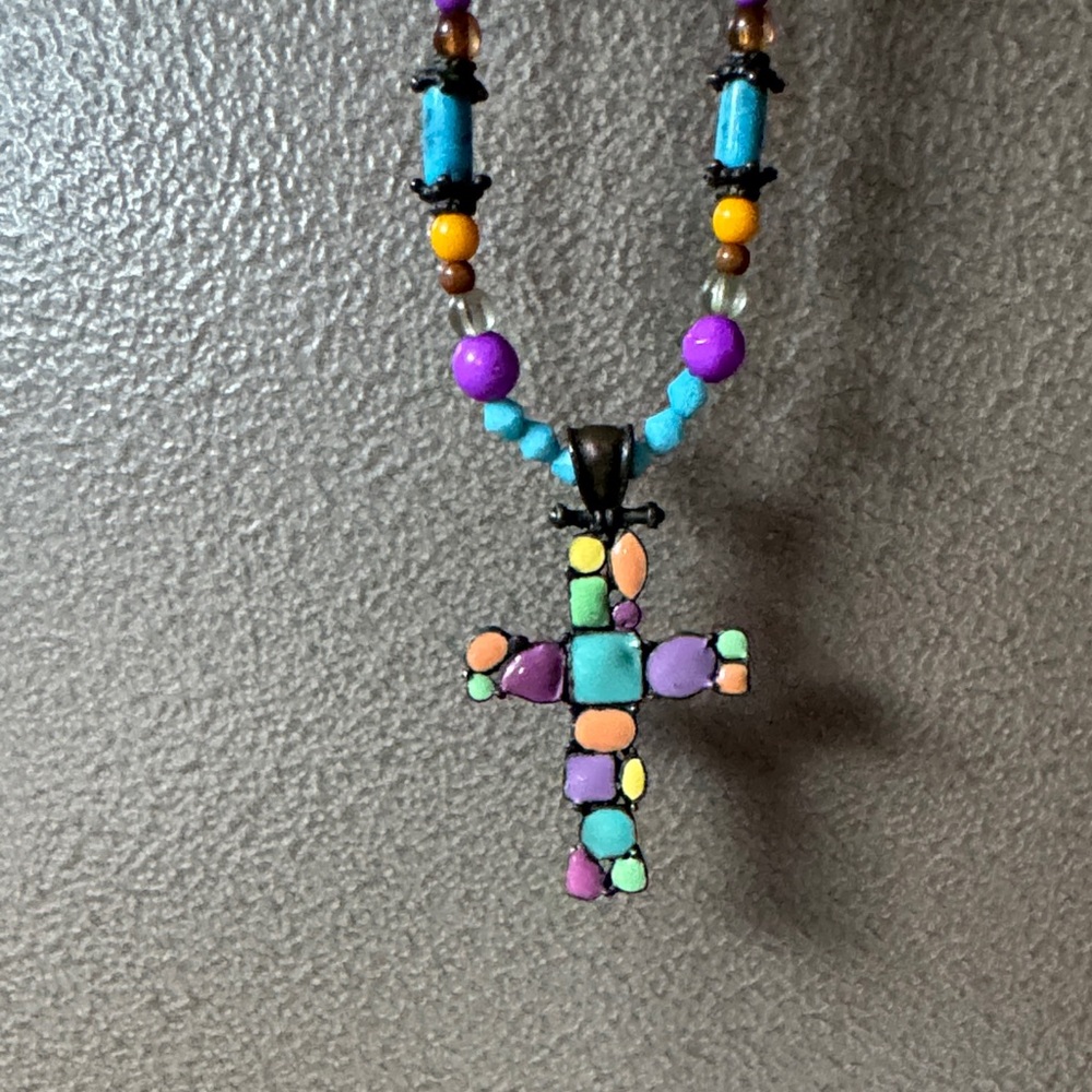 Colorful Beaded Cross Necklace
